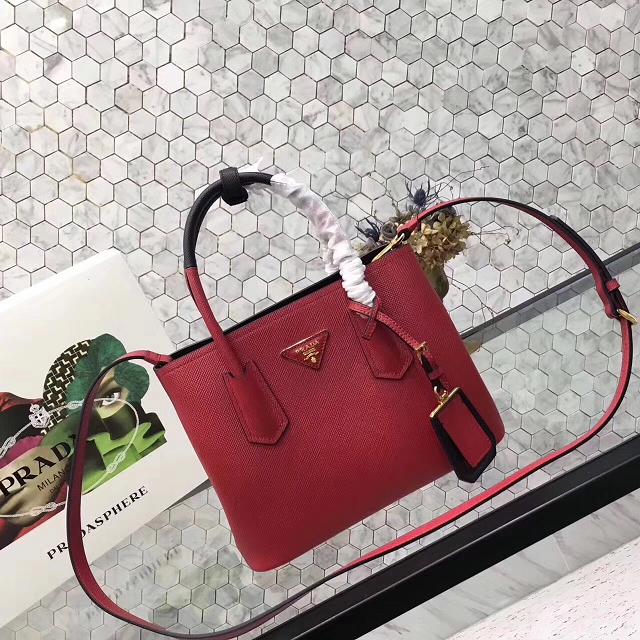 Prada small saffiano lux tote original leather bag bn2754 red&black