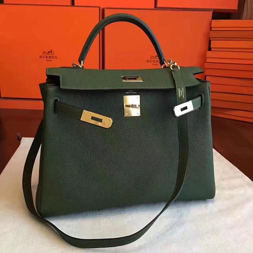 Hermes original togo leather kelly 25 bag K25 vert veronese