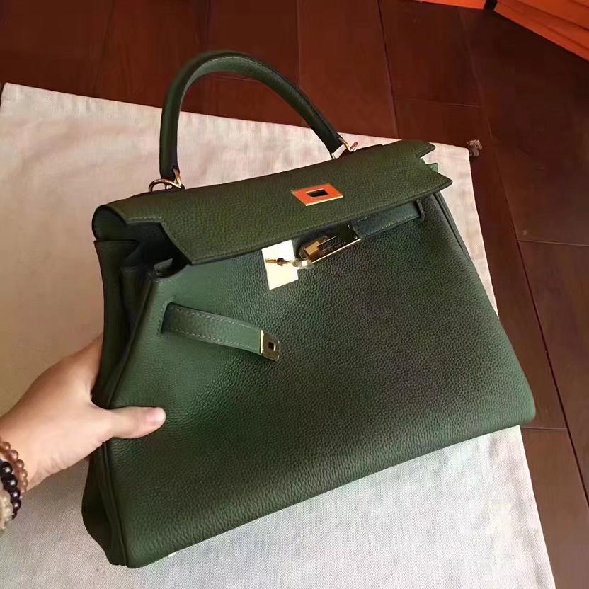 Hermes original togo leather kelly 25 bag K25 vert veronese