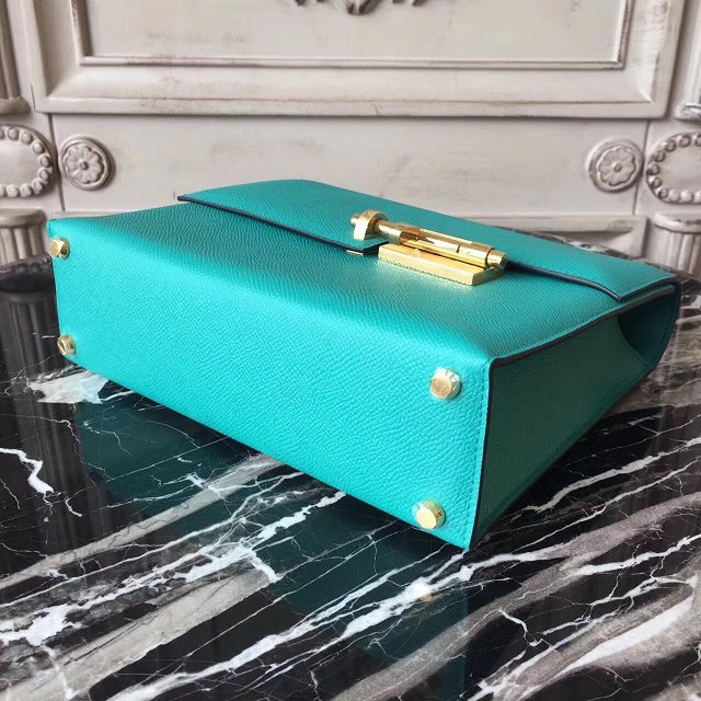 Hermes original epsom leather verrou chaine mini bag V18 cyan