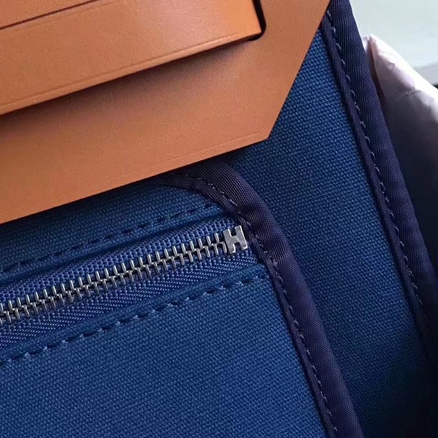 Hermes original canvas&calfskin leather small her bag H031 navy blue&coffee