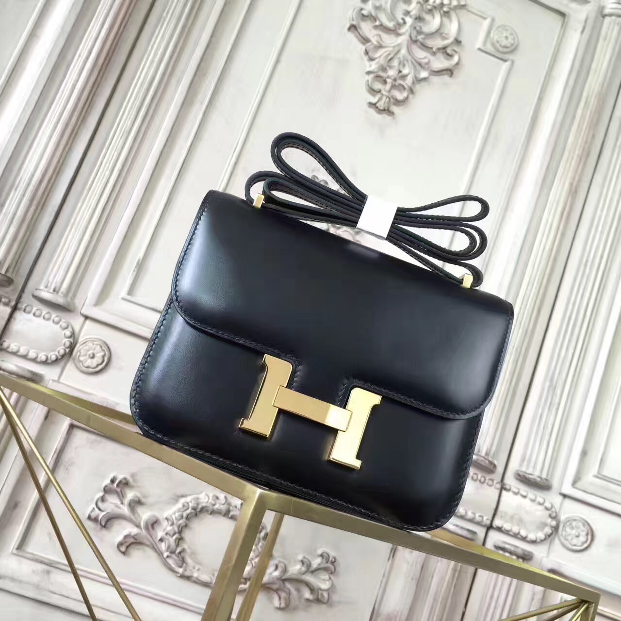 Hermes original box leather constance bag C024 black