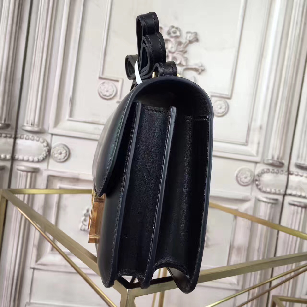 Hermes original box leather constance bag C024 black