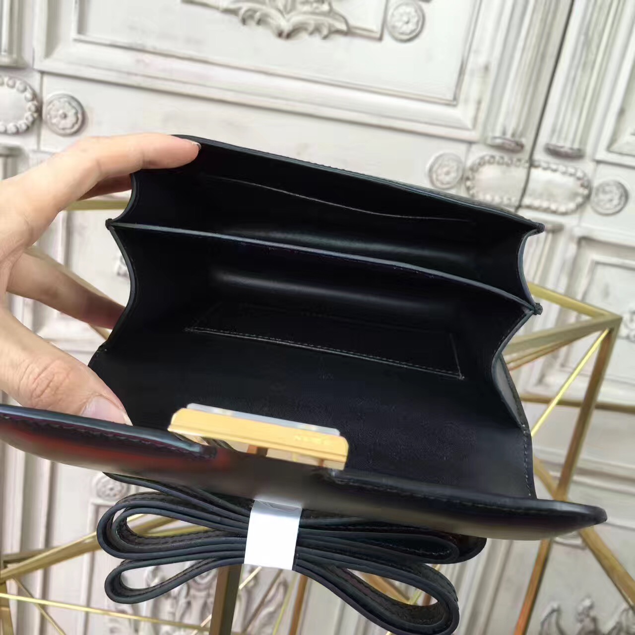 Hermes original box leather constance bag C024 black