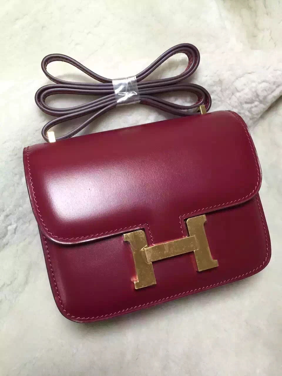 Hermes original box leather constance bag C024 bordeaux