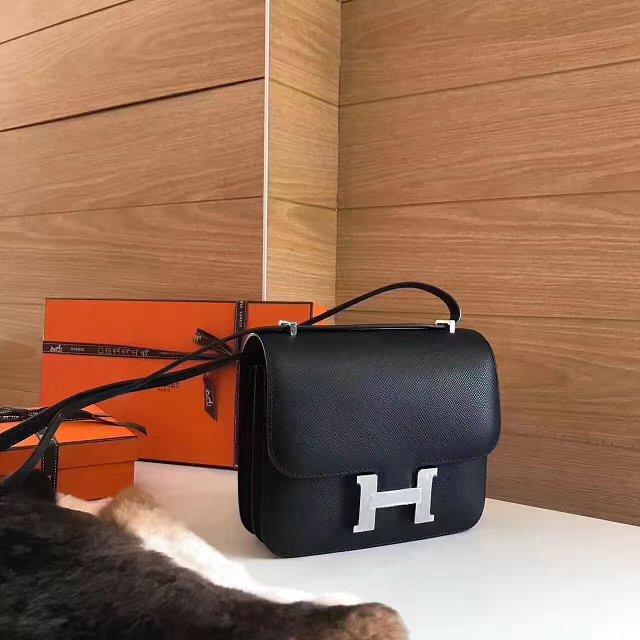 Hermes original epsom leather small constance bag C019 black