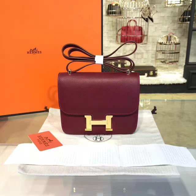 Hermes original epsom leather small constance bag C019 bordeaux