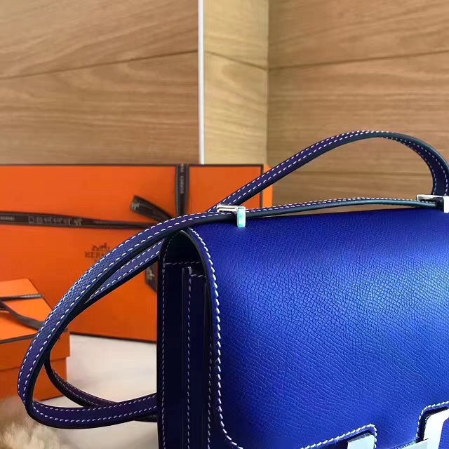 Hermes original epsom leather small constance bag C019 electric blue