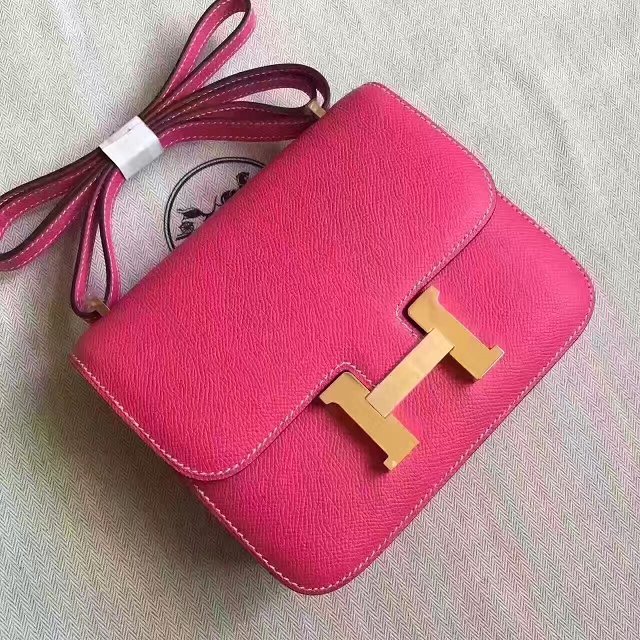 Hermes original epsom leather small constance bag C019 rose red