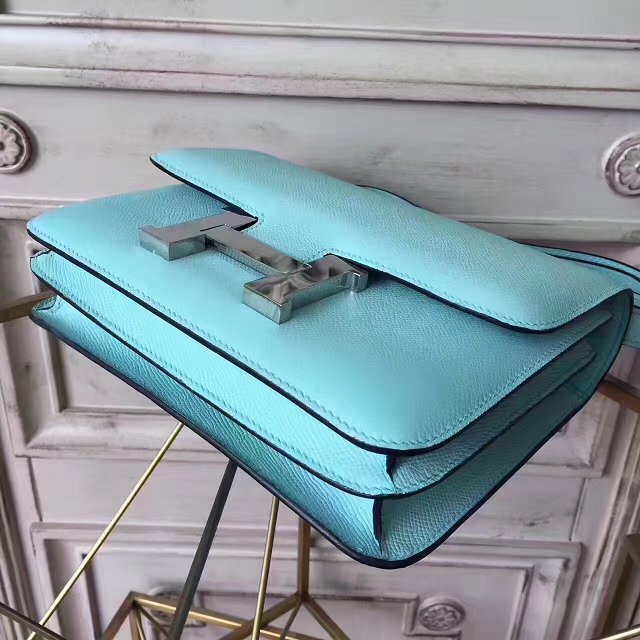 Hermes original epsom leather small constance bag C019 blue atoll