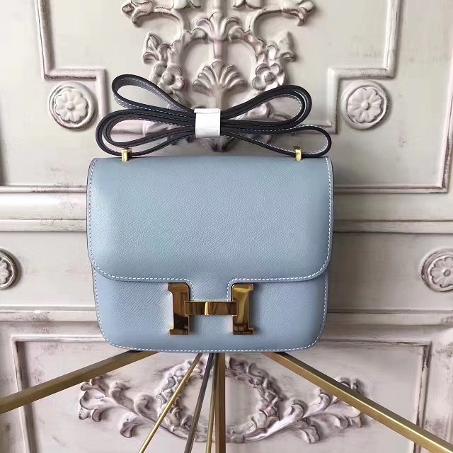Hermes original epsom leather small constance bag C019 blue lin