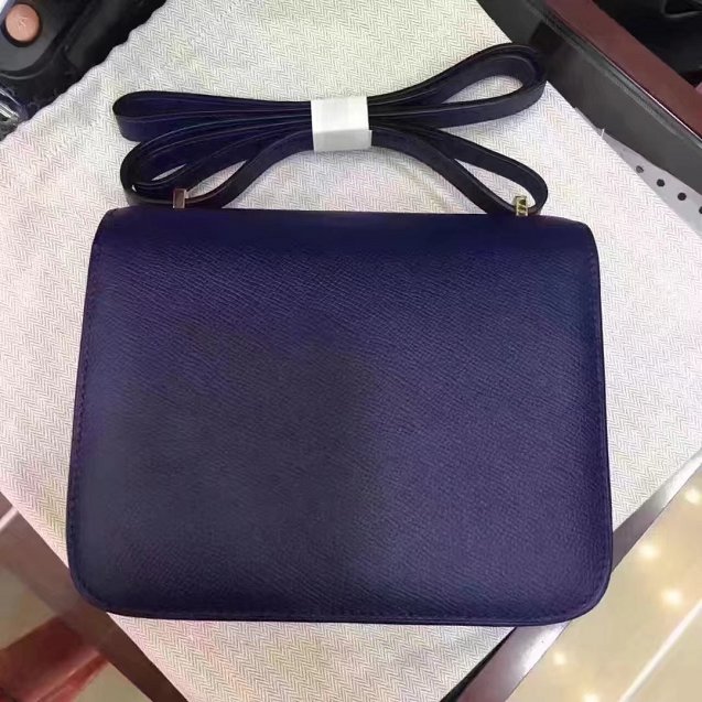 Hermes original epsom leather small constance bag C019 navy blue