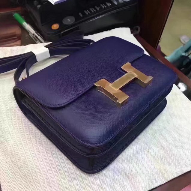 Hermes original epsom leather small constance bag C019 navy blue