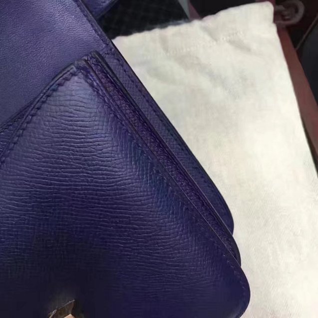 Hermes original epsom leather small constance bag C019 navy blue