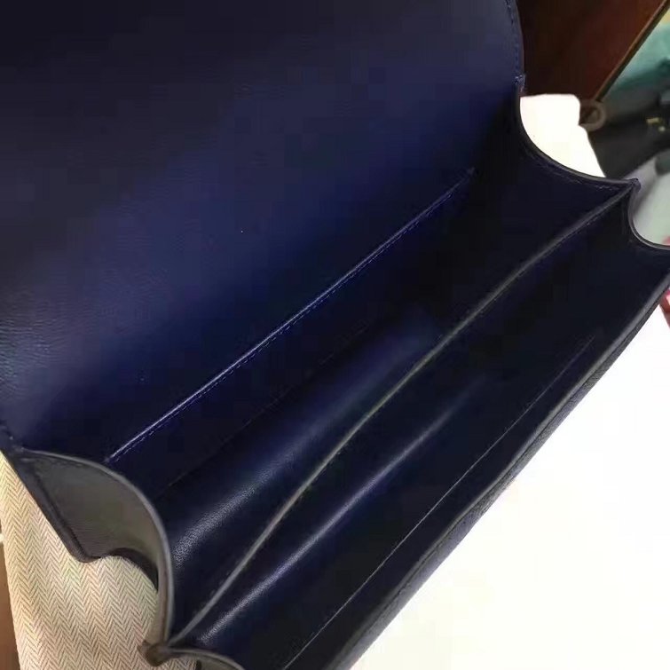 Hermes original epsom leather small constance bag C019 navy blue
