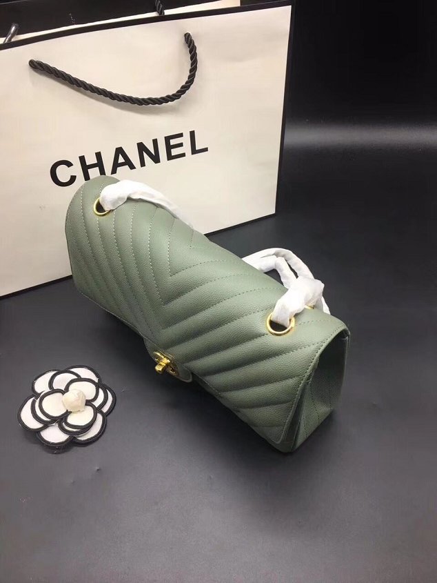 CC original grained calfskin medium double flap bag A1112-2 olive