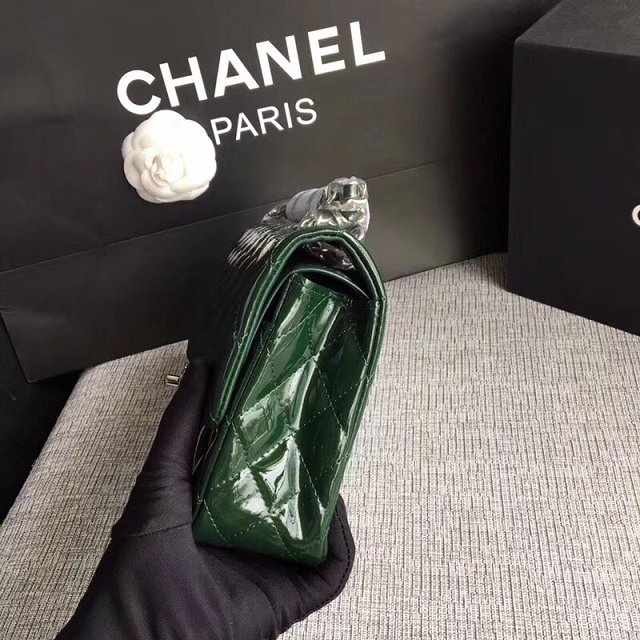 CC original patent calfskin medium flap bag A69901 green