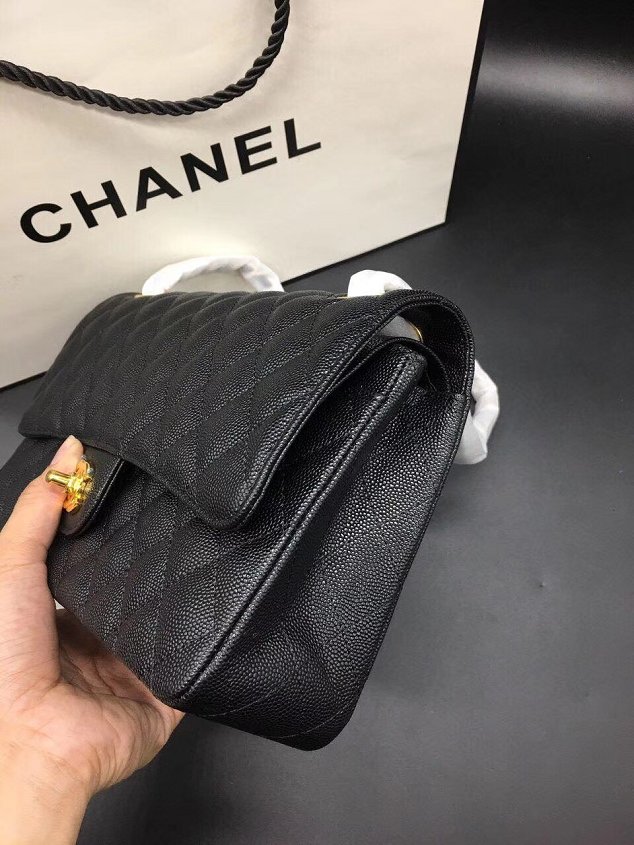 CC original grained calfskin double flap bag A01112 black