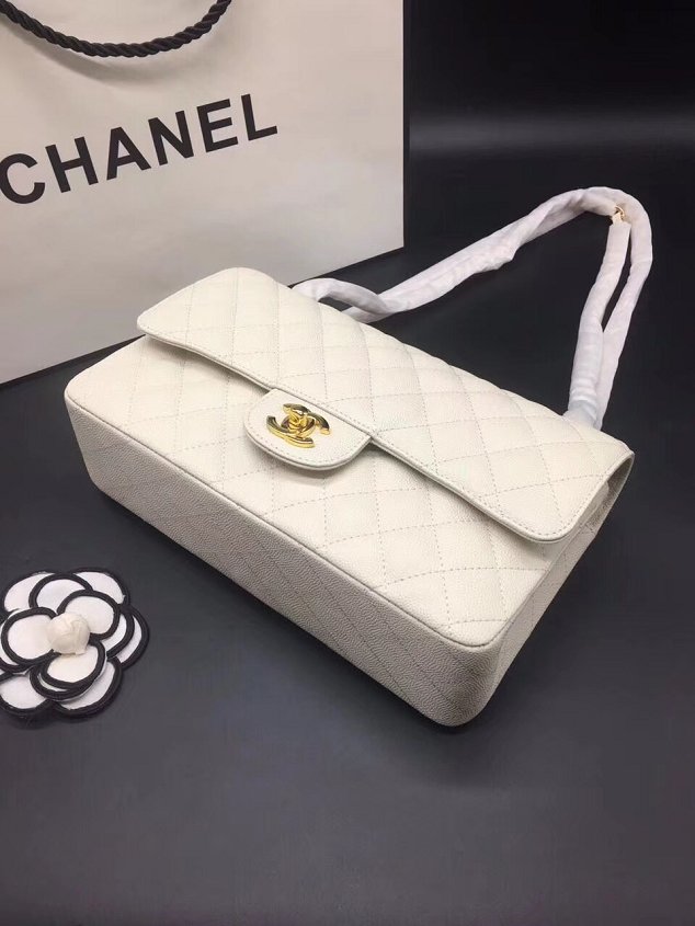 CC original grained calfskin double flap bag A01112 white