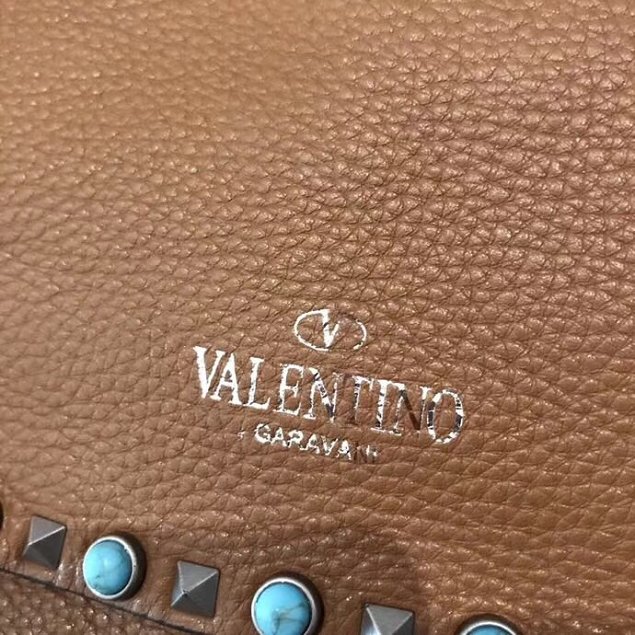 Valentino original calfskin rockstud large hobo bag 0941 coffee