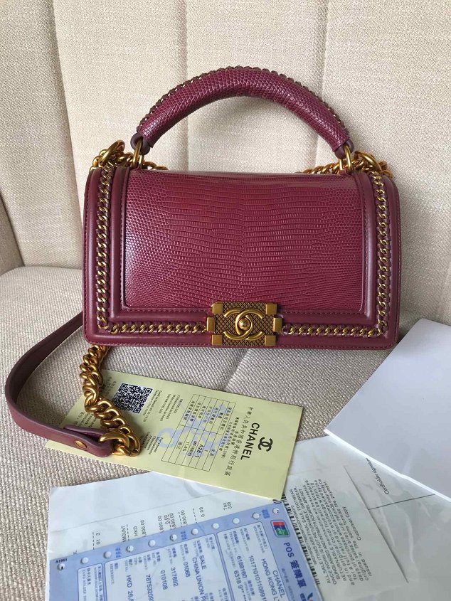 CC original lizard leather boy handbag A94804 bordeaux