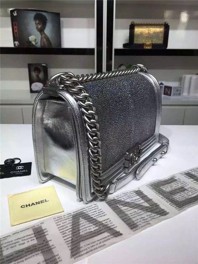 CC original genuine stingray skin boy bag A67086 silver