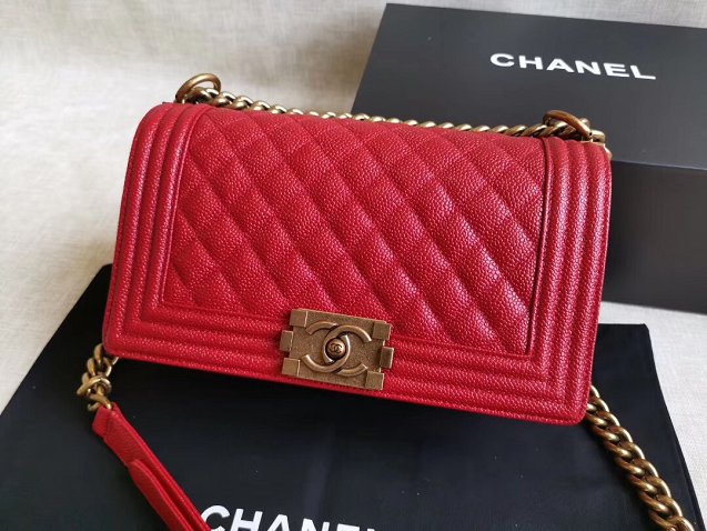 CC original handmade grained calfskin medium boy handbag HA67086 red