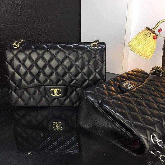 CC original handmade lambskin large flap bag HA58600 black