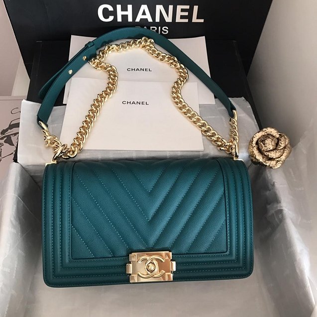 2019 CC original grained calfskin boy handbag A67086-2 turquoise