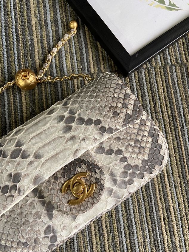 CC original python leather flap bag AS1787 white