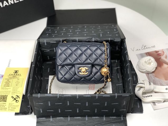 2020 CC original lambskin small flap bag AS1786 navy blue