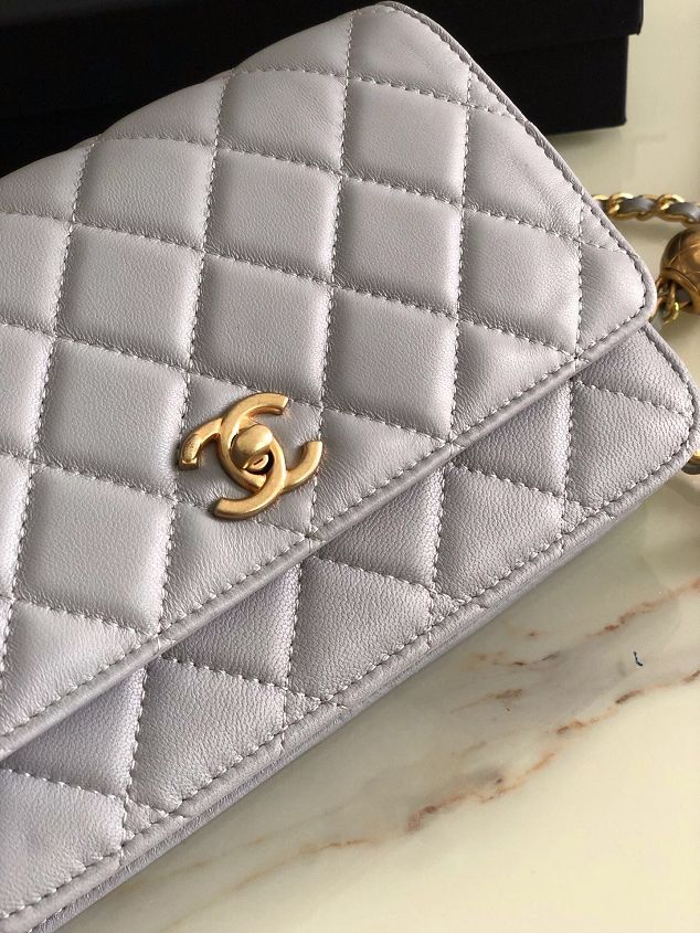2020 CC original lambskin wallet on chain AP1450 grey