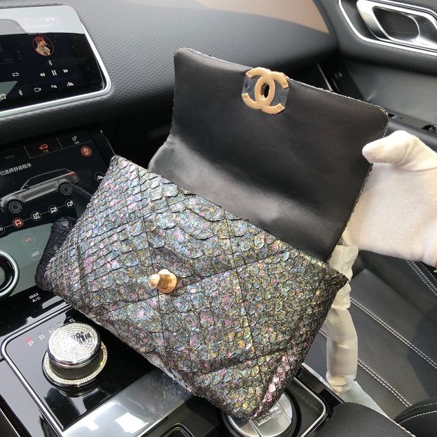 2020 CC original python leather 19 flap bag AS1160 grey