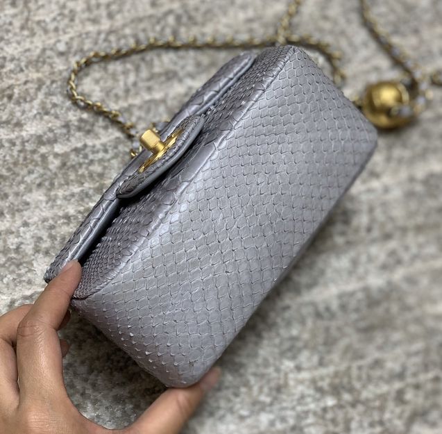 CC original python leather small flap bag AS1786 grey