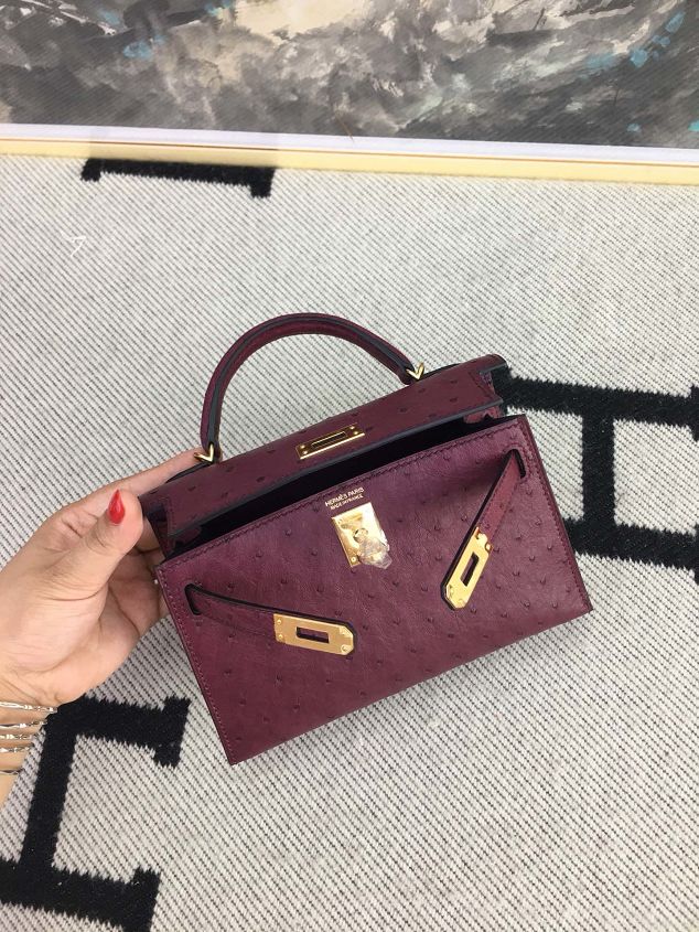 Hermes handmade genuine 100% ostrich leather kelly 19 bag K019 purple