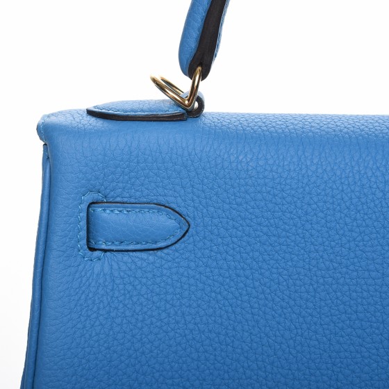 Hermes original togo leather kelly 28 bag K28-1 blue zanzibar