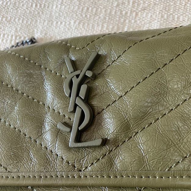 YSL original crinkled calfskin niki baby bag 533037 olive