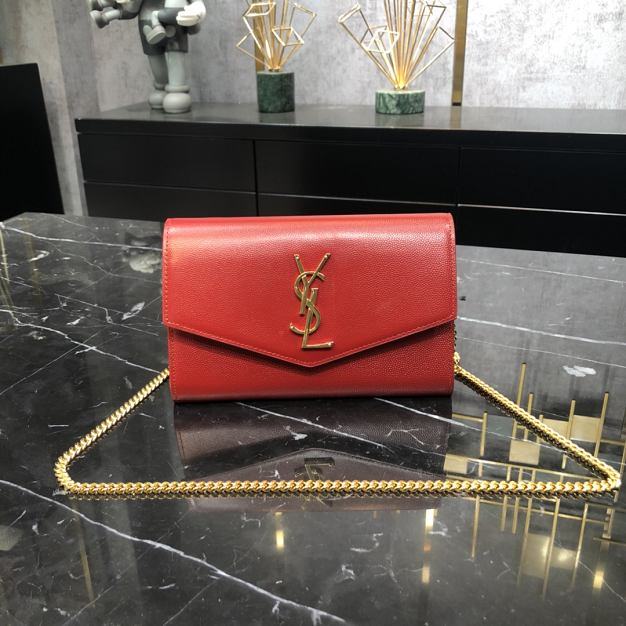YSL original grained calfskin mini chain bag 607788 red