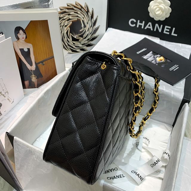 CC original grained calfskin classic flap bag A01088 black