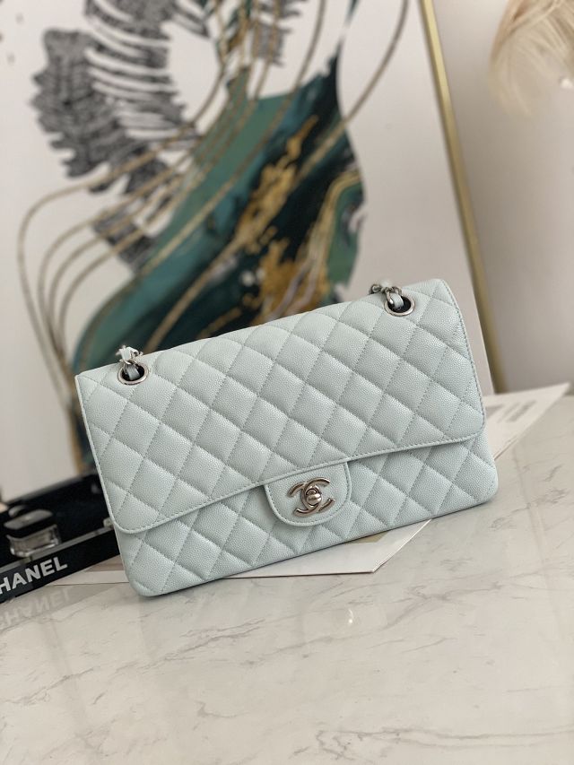 CC original grained calfskin medium flap bag A01112 light blue