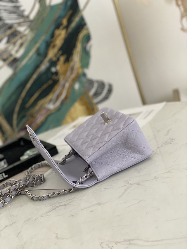 CC original grained calfskin nano flap bag A35200 light purple