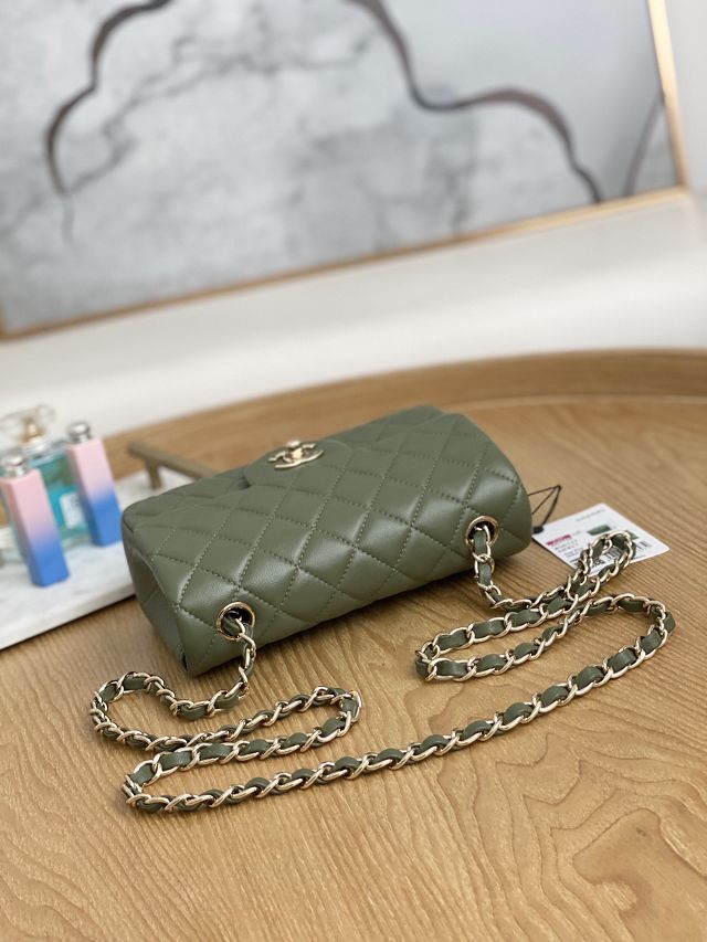 CC original lambskin mini flap bag A69900 khaki green