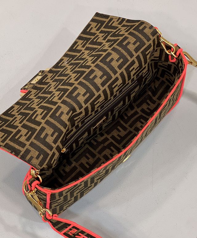Fendi original canvas large baguette bag 8BR795 brown&red