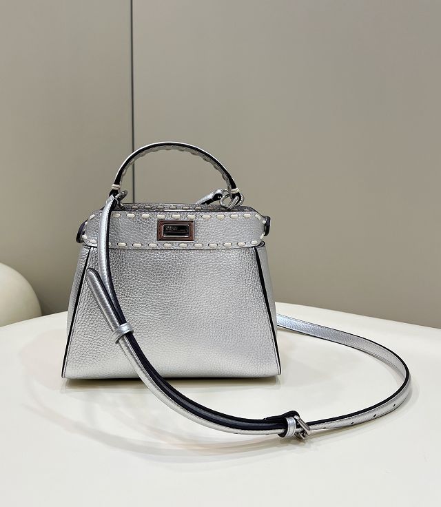 Fendi original grained calfskin small peekaboo bag 8BN244 silver