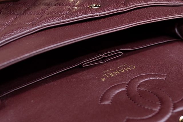 CC handmade grained calfskin medium flap bag HA01112 bordeaux