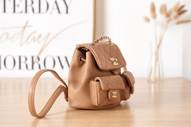 2023 CC original grained calfskin small backpack AS3787 brown