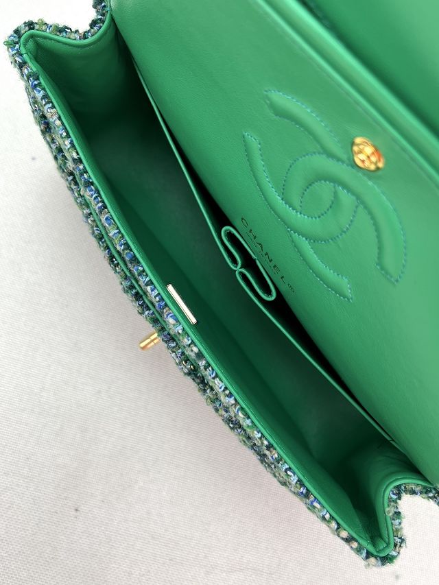 CC original tweed medium flap bag A01112 green