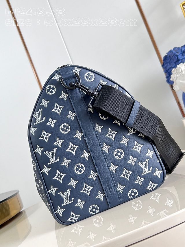 Louis vuitton original calfskin keepall bandouliere 50 M24953 blue