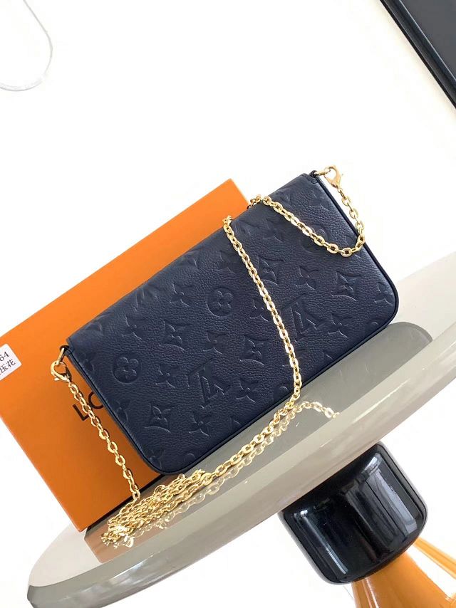 Louis vuitton original calfskin pochette felicie M64064 navy blue