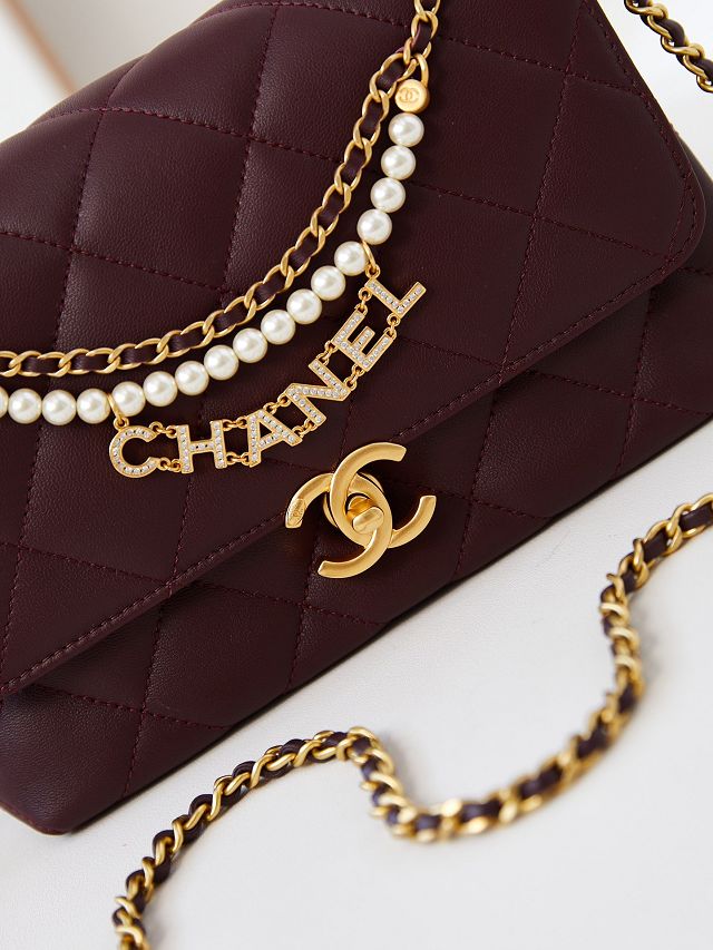 2024 CC original lambskin small flap bag AS4986 bordeaux